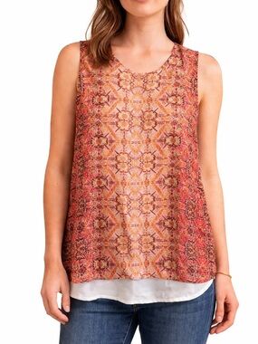 Fourteenth Place Sleeveless Blouse Medium Boho Print Tank Layered Hem Top